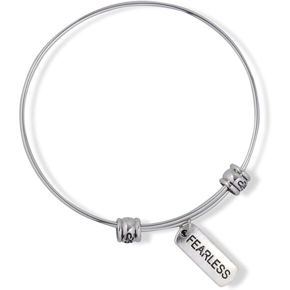Fearless Courage Confidence Text Saying Fancy Charm Bangle - Picture 1 of 4
